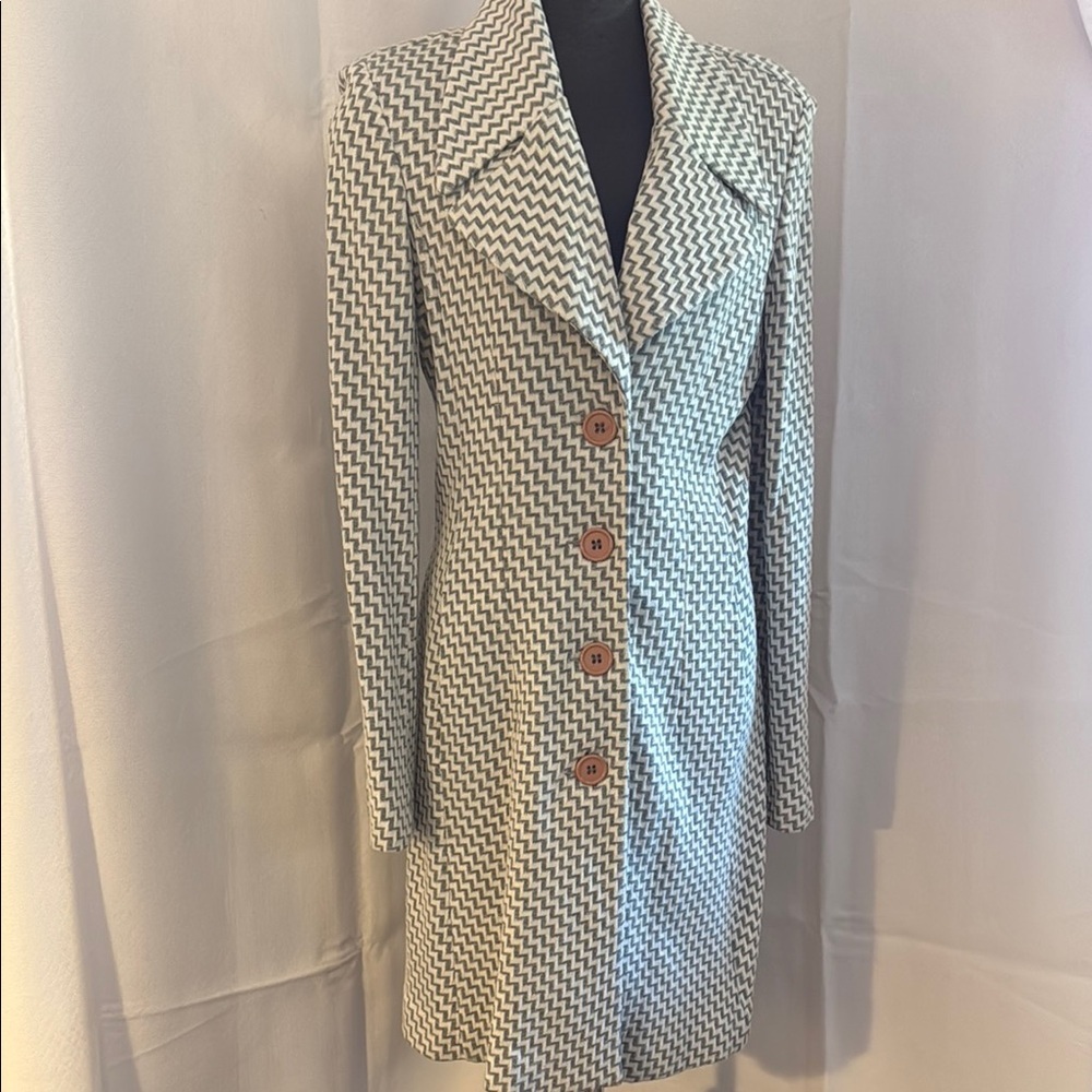 Vintage Women's Houndstooth Coat Metallic Silver and White, Made in Canada